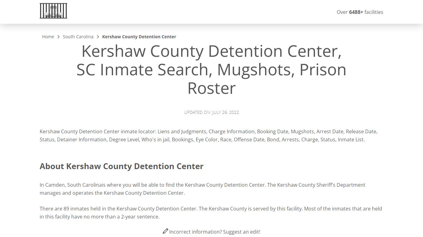 Kershaw County Detention Center, SC Inmate Search ...